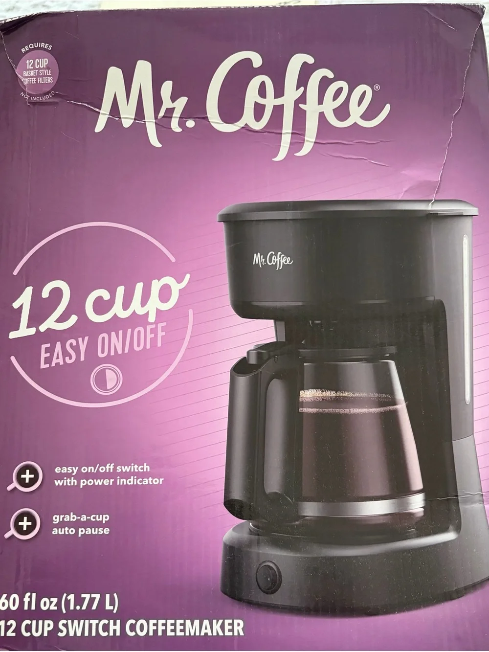 Mr. Coffee 12-Cup Drip Coffeemaker in Black - Easy On/Off Brewing